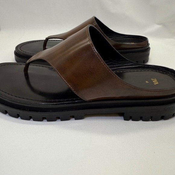 Zara Lug Soles thong slides Track sole Chunky Platform Brown Slides Size 40 - Picture 5 of 12